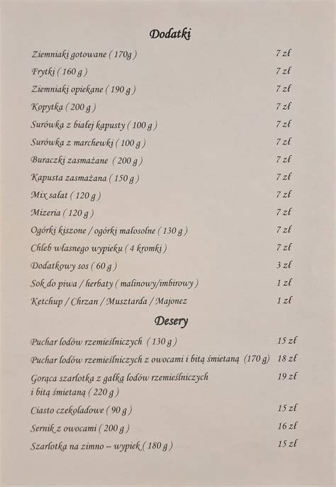 Menu at Oberża Pod Złotym Prosiakiem restaurant,。